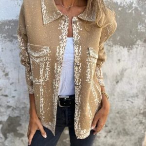 Women's Abstract Zipper Thicken Loose Jacket, Outerwear, color:Khaki|size:5XL, catalog Noracora shop