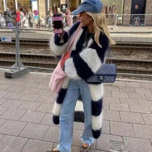 Women Wool/Knitting Color Block Long Sleeve Comfy Casual Cardigan, Sweaters, color:Navy Blue|size:XL, catalog Noracora shop