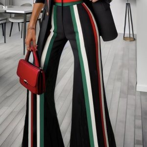 Urban Striped Split Joint Flare Pants, Pants, color:As Picture|size:XXL, Stylewe