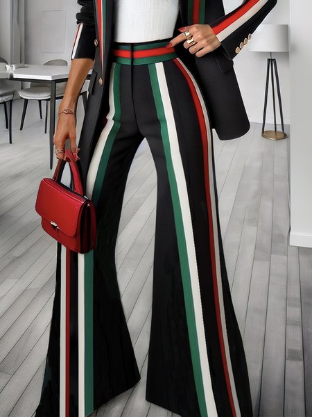 Urban Striped Split Joint Flare Pants, Pants, color:As Picture|size:XXL, Stylewe
