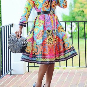 Urban Abstract Shirt Collar Knee Length Dress, Midi Dresses, color:As Picture|size:XXL, Stylewe