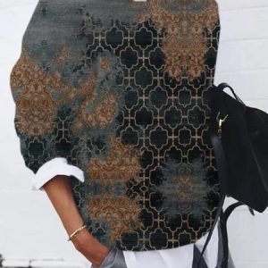 Casual Crew Neck Floral Sweatshirt Zipper, Hoodies & Sweatshirts, color:Coffee|size:4XL, catalog Noracora shop