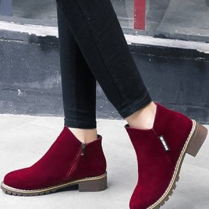 Vintage Plain Zipper Low Heel Classic Boots, Boots, color:Wine Red|size:42, catalog Noracora shop