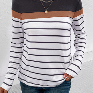 Crew Neck Long Sleeve Geometric Regular Micro-Elasticity Loose Blouse For Women, Blouses, color:Deep Gray|size:XL, catalog Noracora shop
