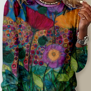 Casual Jersey Ethnic T-Shirt, Long sleeves, Lilicloth.com