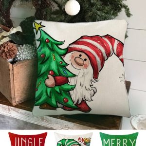 Christmas Pillowcase Red Green Christmas Elf Faceless Old Man Alphabet Print Holiday Party Cushion Cover, Home Decor, color:Color4|size:One-size, catalog Noracora shop