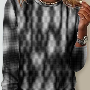 Casual Abstract Crew Neck Long Sleeve T-shirt, T-shirts, color:Black|size:4XL, catalog Noracora shop