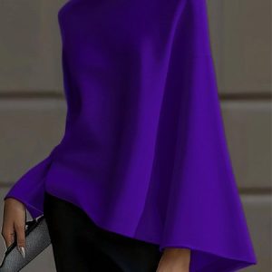 Plus Size Plain Bell Sleeve Casual Loose Sweater, Plus Tops, color:Purple|size:4X, Stylewe