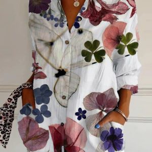 Shirt Collar Long Sleeve Geometric Regular Loose Shirt For Women, Shirts, color:Red|size:5XL, catalog Noracora shop