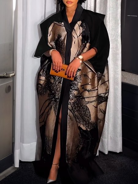 Regular Sleeve Urban Loose Floral Maxi Dress, Maxi Dresses, color:Black|size:XXL, Stylewe