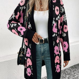 Women Yarn/Wool Yarn Floral Long Sleeve Comfy Casual Sweater, Sweaters, color:Black|size:L, catalog Noracora shop