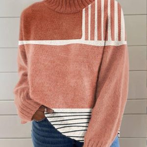 Women Yarn/Wool Yarn Geometric Long Sleeve Comfy Casual Sweater, Sweaters, color:Orange Red|size:4XL, catalog Noracora shop