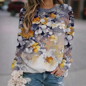 Loose Crew Neck Floral Casual Sweatshirt, Hoodies&Sweatshirts, Lilicloth.com