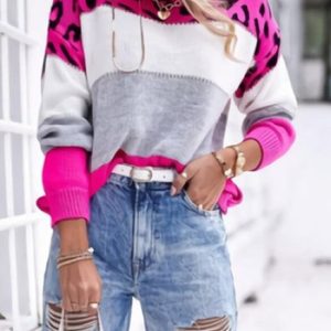 Women Yarn/Wool Yarn Striped Long Sleeve Comfy Casual Sweater, Sweaters, color:Deep Pink|size:3XL, catalog Noracora shop