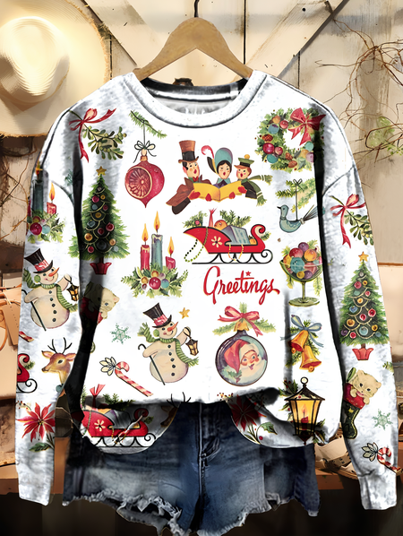 Women's Crew Neck Christmas Snowman Casual Spring/Fall Long Sleeve Sweatshirt, JustFashionNow Sweatshirts & Hoodies, color:White|size:XXL,