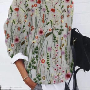 Casual Crew Neck Floral Sweatshirt Zipper, Hoodies & Sweatshirts, color:Gray|size:4XL, catalog Noracora shop
