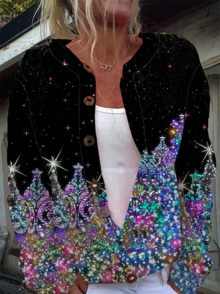 Women's Vintage Christmas Tree Yoke Comfortable Knitted Cardigan, Cardigans, Lilicloth.com