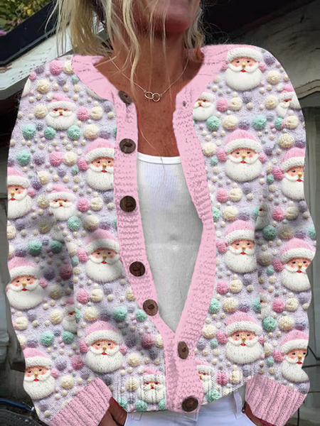 Women's Christmas Santa Print Knit Cardigan, Cardigans, Lilicloth.com