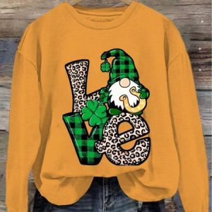 Casual Crew Neck Four-leaf Clover Sweatshirt, Hoodies & Sweatshirts, color:Yellow|size:3XL, catalog Noracora shop