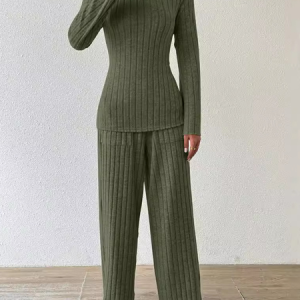 Women Plain Zipper Two-Piece Set Daily Long Sleeve Casual Spring/Fall Top With Pants Matching Set, JustFashionNow Suit Set, color:Army Green|size:XXL,