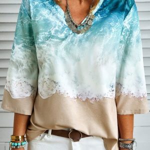Loosen Sea Casual Short Sleeve Tops, Tops, color:Blue|size:XXL, catalog Noracora shop
