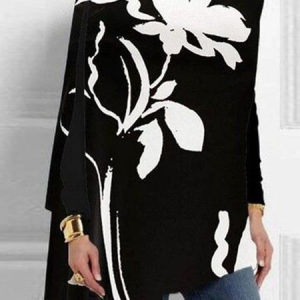 Women's Long Sleeve Blouse Spring/Fall Floral Jersey Crew Neck Daily Going Out Casual Top, JustFashionNow Shirts, color:Black-white|size:3XL,