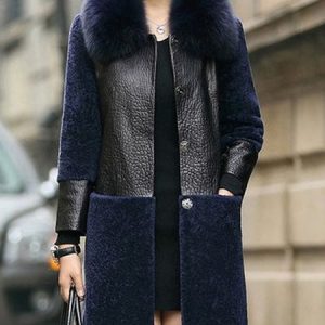 Color-Blocked Leather Trimmed Teddy Coat, Padded Jackets, color:Black-blue|size:XXL, Stylewe
