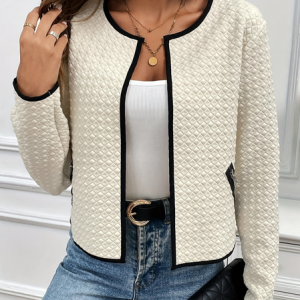 Women's Color Block Zipper Regular Loose Jacket, Outerwear, color:White|size:XL, catalog Noracora shop
