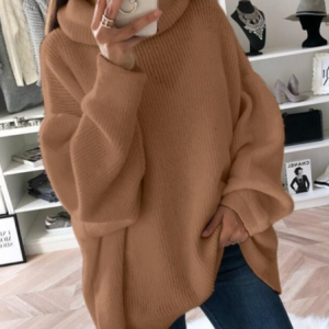 Women Yarn/Wool Yarn Plain Long Sleeve Comfy Casual Sweater, Sweaters, color:Brown|size:3XL, catalog Noracora shop