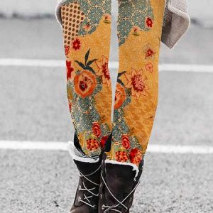 Casual Floral Long Leggings, Leggings, color:Orange|size:XXL, catalog Noracora shop