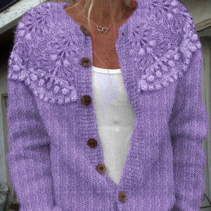 Women Knitted Maple Leaf Long Sleeve Comfy Casual Sweater, Cardigans, color:Purple|size:5XL, catalog Noracora shop