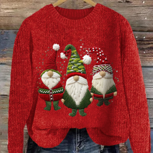Women Christmas Knitted 3D Printing Long Sleeve Comfy Casual Sweatshirt, Sweaters, color:Red|size:4XL, catalog Noracora shop