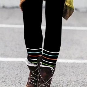 Vintage Striped Long Leggings, Leggings, color:Black|size:4XL, catalog Noracora shop
