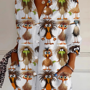 Shirt Collar Long Sleeve Animal Regular Loose Shirt For Women, Shirts, color:Coffee|size:5XL, catalog Noracora shop
