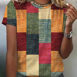 Casual Geometric Crew Neck Short Sleeve T-shirt, T-shirts, color:Multicolor|size:4XL, catalog Noracora shop