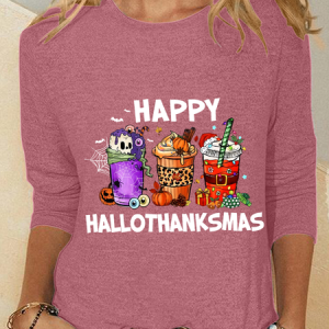 Happy Hallothanksmas For Coffee Lover Casual Long Sleeve Shirt, Long sleeves, Lilicloth.com