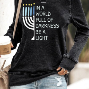 Casual Crew Neck Text Letters Hanukkah Sweatshirt, Hoodies & Sweatshirts, color:Black|size:5XL, catalog Noracora shop