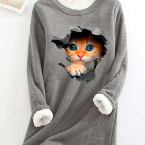 Casual Crew Neck Cute Cat Sweatshirt, Hoodies & Sweatshirts, color:Gray|size:XXL, catalog Noracora shop