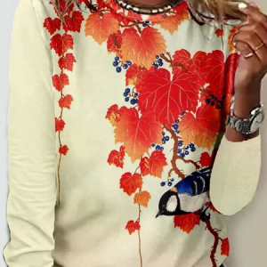 Casual Floral Crew Neck Long Sleeve T-shirt, T-shirts, color:Yellow|size:XXL, catalog Noracora shop
