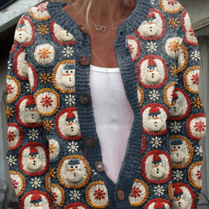 Women Christmas Knitted Floral Long Sleeve Comfy Casual Cardigan, Outerwear, color:Blue|size:5XL, catalog Noracora shop