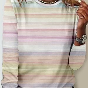 Jersey Casual Striped T-Shirt, Long sleeves, Lilicloth.com