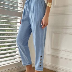 Cotton Casual Loose Buttoned Pants, Pants, color:Khaki|size:XXL, catalog Noracora shop