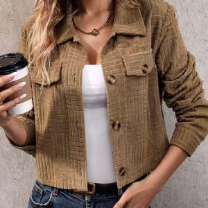 Women's Plain Buckle Regular Loose Jacket, Outerwear, color:Khaki|size:XL, catalog Noracora shop