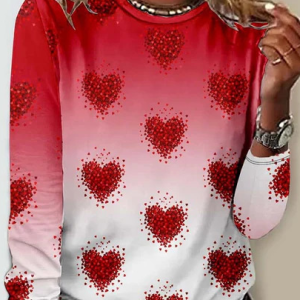 Women's Long Sleeve Tee T-shirt Spring/Fall Heart/Cordate Jersey Crew Neck Daily Going Out Casual Top, JustFashionNow T-Shirts, color:Red|size:4XL,