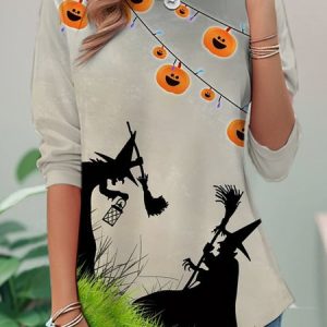 Casual Halloween Crew Neck Long Sleeve T-shirt, Blouses, color:Multicolor|size:XXL, catalog Noracora shop