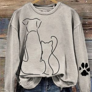 Vintage Crew Neck Dog Sweatshirt, Hoodies & Sweatshirts, color:Gray|size:5XL, catalog Noracora shop