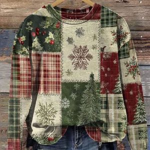 Casual Crew Neck Christmas Patchwork Art Print Sweatshirt, Hoodies & Sweatshirts, color:Red|size:XXL, catalog Noracora shop