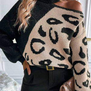 Women Yarn/Wool Yarn Color Block Long Sleeve Comfy Casual Sweater, Sweaters, color:Black|size:XL, catalog Noracora shop