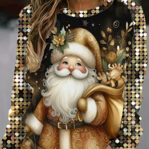 Casual Crew Neck Christmas Sweatshirt, Hoodies & Sweatshirts, color:Golden|size:4XL, catalog Noracora shop