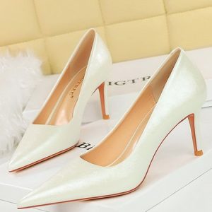 Plain All Season Pu Flat, Heels, color:White|size:43, Stylewe